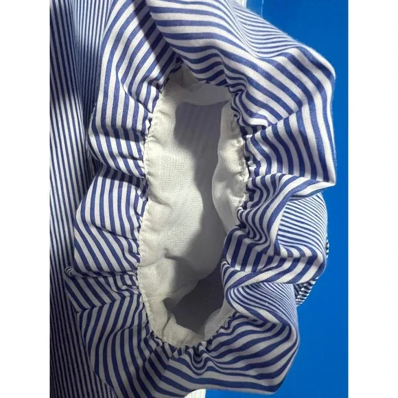 Mello Day Blue White Striped Mock Neck Tiered Ruffle Bell Sleeve Top XL - Picture 6 of 7